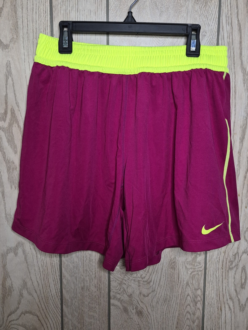Nike Women's Magenta Athletic Shorts with Neon Yellow Trim